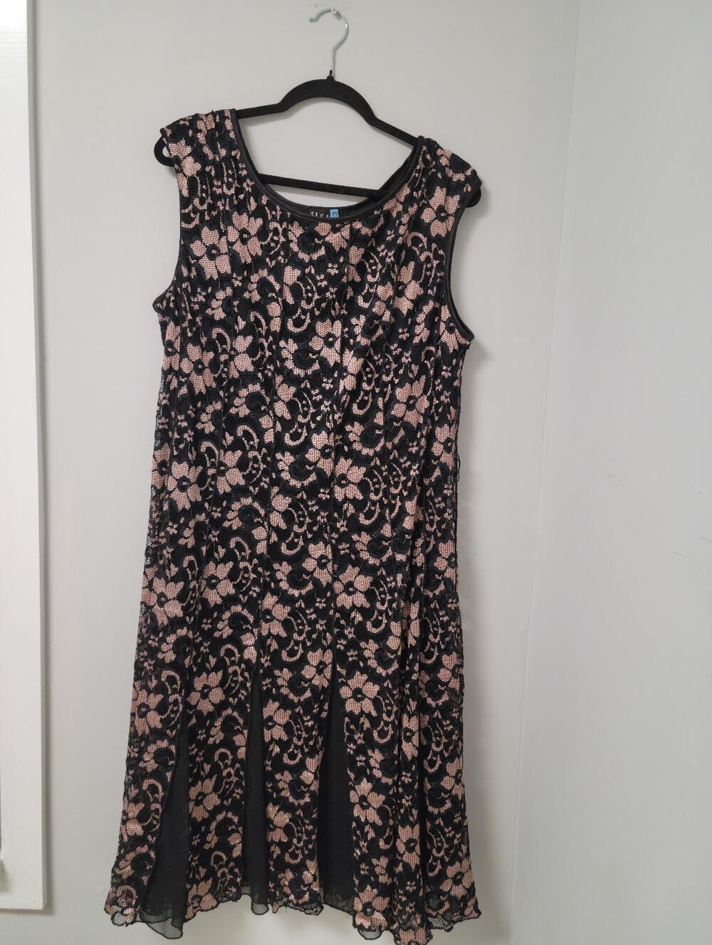 Black Lace Over Nude Sequin Dress — S.L. Fashions (18W)